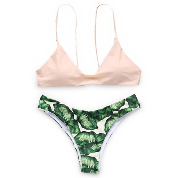 ✨Peach Pink Tropical Palm Leaf Tahiti Bikini Set ✨ - Picture 3 of 8